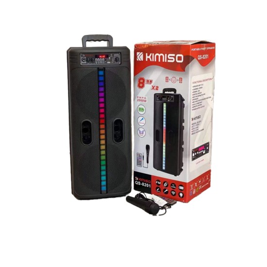 SPEAKER KIMISO QS-8201 8" X 2 WITH MICROPHONE AND REMOTE 